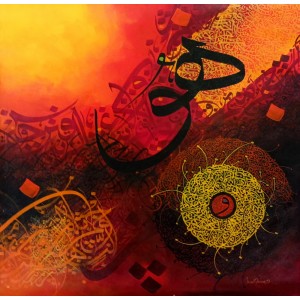 Javed Qamar, 48 x 48 inch, Acrylic on Canvas, Calligraphy Painting, AC-JQ-242